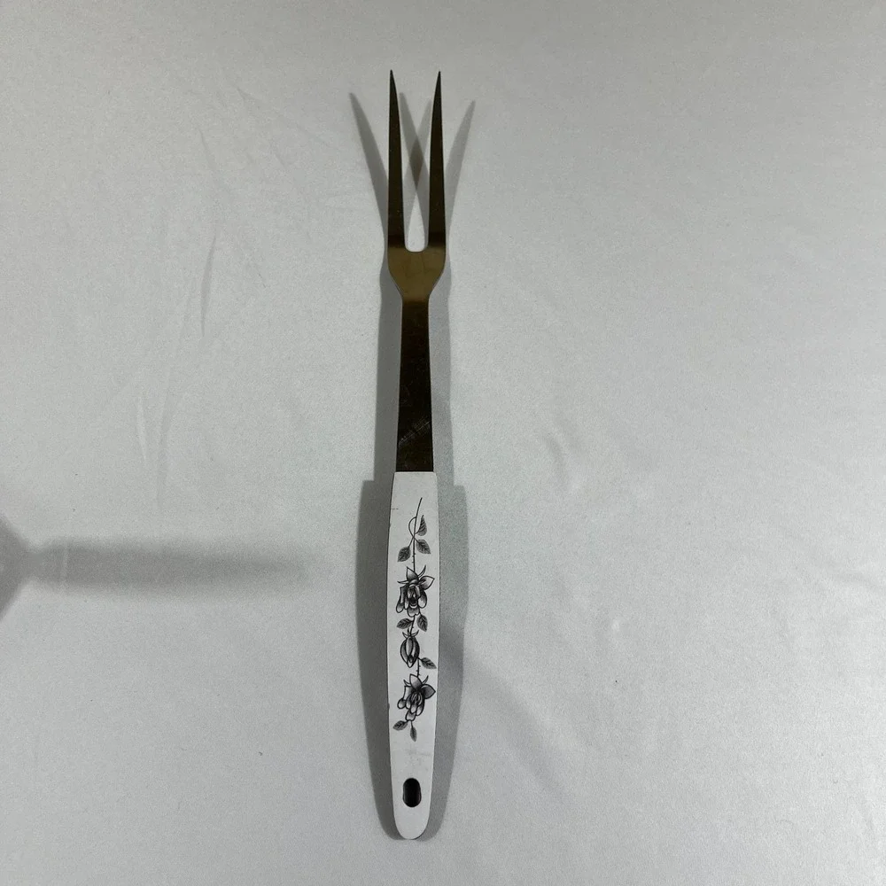 Vtg Japan Stainless Steel Kitchen Utensil Set Black Rose Floral MCM 3pc White